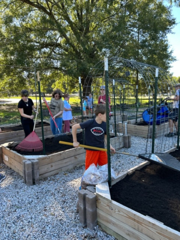 A group of people is working together to organize and prepare a community garden bed for planting. They are ranking or prioritizing tasks to ensure that the garden box is ready for planting various types of plants.